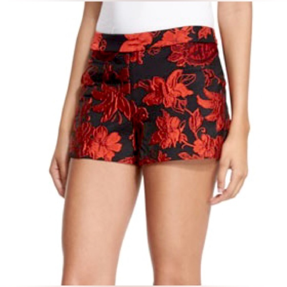 Alice + Olivia Red and Black Floral Mini Shorts
